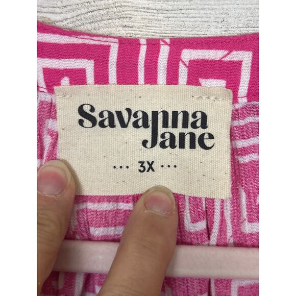 Savanna Jane Women’s Plus 3X Pink Embroidered Boho Tie Neck Tank Top Blouse - Picture 4 of 6